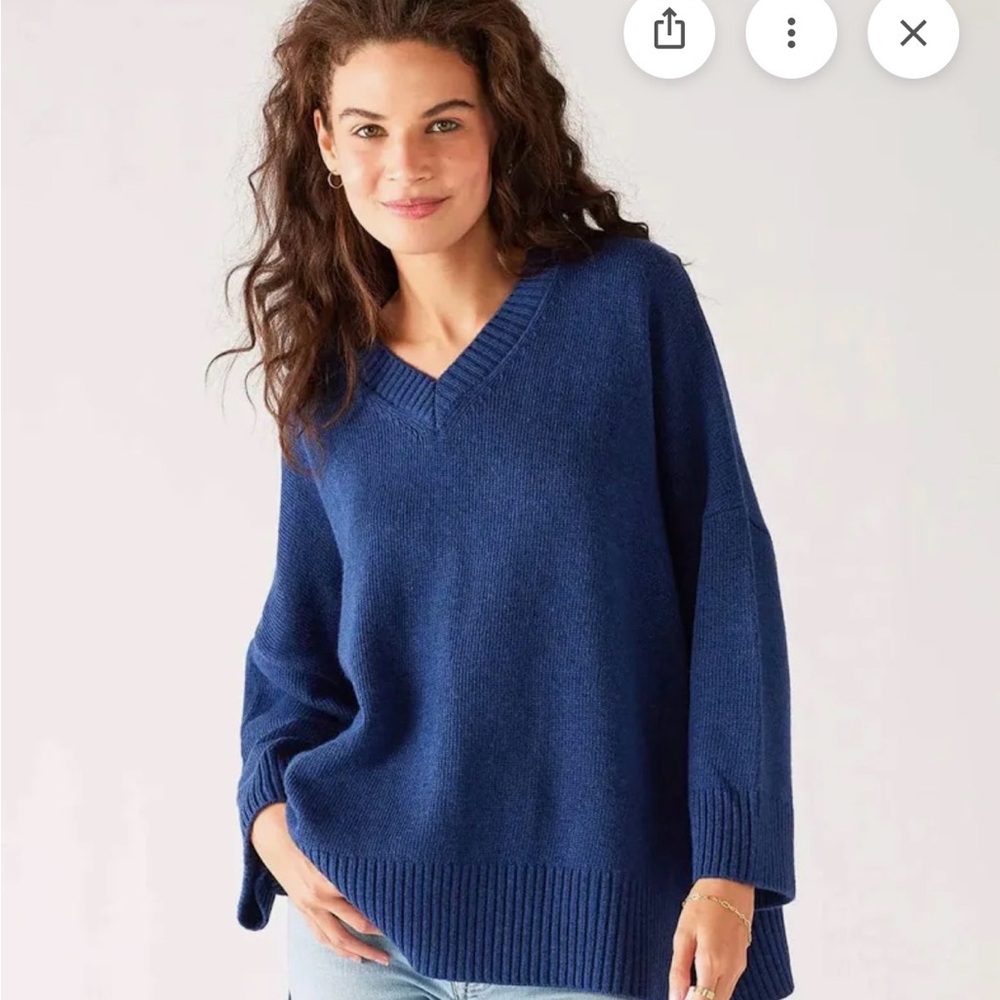 Mersea Montauk V-neck Sweater OS Blue Wool Blend EUC Beautiful
